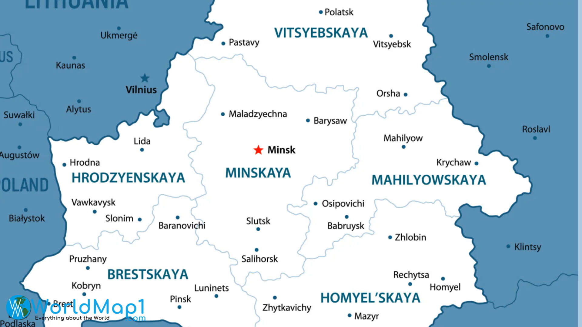 Major Cities of Belarus Map